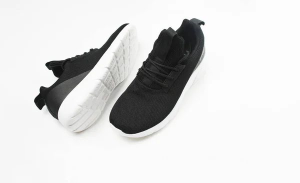 Pair New Unbranded Black Sport Running Shoes Sneakers Isolated White — Φωτογραφία Αρχείου