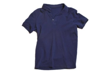 Beyaz arka plan tasarım t-shirt, şablon ve baskı için mockup izole yaka ile Lacivert deniz mavisi gömlek. Hype moda dergisi fotoğraf kentsel tarzı kadar alay.