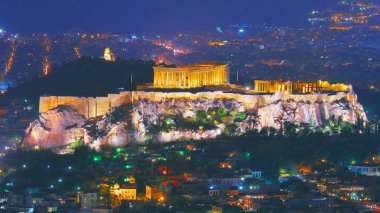 Işıklı Akropolis tepe, Pathenon bir ile Atina Cityscape
