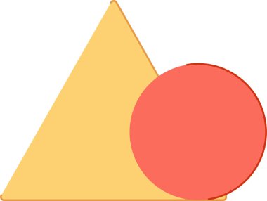 Düz bir şekilde daireler çizen büyük bir üçgen. Çember, üçgeni kısmen temiz bir geometrik formda kaplıyor. Çizgi film vektör illüstrasyonu.