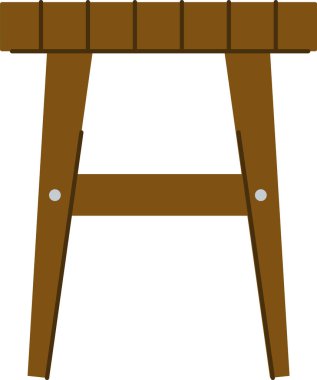 Düz taburesi ve düzgün vektör stili sağlam bacakları olan tahta bir tabure. Taburede görünür eklemleri ve pürüzsüz bir bitişi olan temel bir yapı yer alıyor. Çizgi film vektör illüstrasyonu.