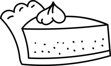 Üzerinde bir parça krema olan bir dilim turta. Basit bir sanat tarzı. Turta parçası noktalı doku ve istiridye kabuğu ile detaylandırılmış. Çizgi film vektör illüstrasyonu.
