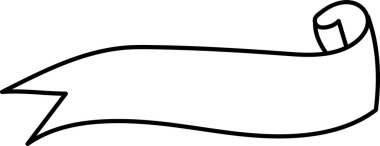 Temiz bir çizgi çizme tarzında basit bir kıvrımlı kurdele afişi. Pankartta sivri uçlu ve yuvarlanmış kenarlı akıcı bir şekil yer alıyor. Çizgi film vektör illüstrasyonu.