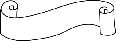 Sonu temiz bir sanat tarzında kıvrımlı dalgalı bir parşömen. Sancakların dalgalı şekli bir hareket ve zarafet hissi yaratıyor. Çizgi film vektör illüstrasyonu.