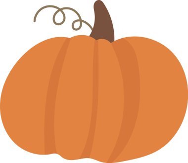 Düz ve temiz bir şekilde kıvırcık saplı büyük bir balkabağı. Su kabağı pürüzsüz kıvrımlara ve belirgin bir sapa sahiptir. Çizgi film vektör illüstrasyonu.