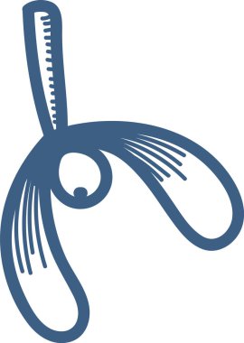 Kıvrımlı kanatları ve kalın çizgilerde merkezi gözü olan stilize edilmiş bir helikopter tohumu. Tohum dizaynı simetri ve akış üzerine odaklanarak soyuttur. Çizgi film vektör illüstrasyonu.