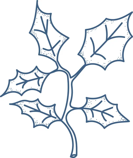 Holly keskin kenarları temiz bir çizgi şeklinde çizilmiş olarak ayrılır. Resimde ayrıntılı yaprak desenleri olan bir dal tasvir ediliyor. Çizgi film vektör illüstrasyonu.