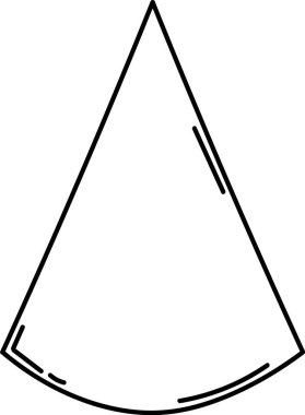 Karalama tarzı ve basit çizgileri olan bir pizza dilimi. Üçgen şekil en az detay ve temiz darbelerle tasvir edilir. Çizgi film vektör illüstrasyonu