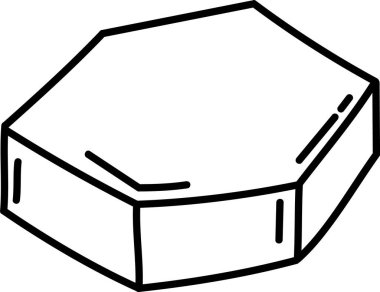 Basit bir tarzda koyu siyah çizgilerle çizilmiş altıgen bir blok. Şekil net kenarları ve en az ayrıntıyla tasvir edilir. Çizgi film vektör illüstrasyonu.