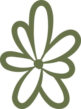 Üst üste binen taç yaprakları ve cesur bir taslak tarzı olan stilize bir çiçek. İllüstrasyonda merkezi dairesel elementi olan basit bir çiçek motifi yer alıyor. Çizgi film vektör illüstrasyonu.