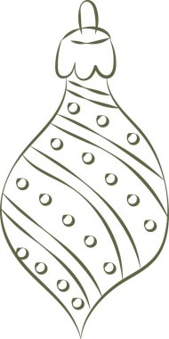 Kıvrımlı çizgileri ve çizim tarzında noktaları olan bir noel ağacı süsü. Dekorasyonda sivri uçlu bir taban ve elle çizilmiş bir üst var. Çizgi film vektör illüstrasyonu.