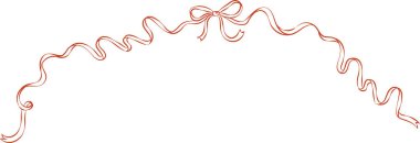 Hassas bir çizgi şeklinde merkezi yay ile akan bir kurdele kemeri. Kavisli iplikler zarif bir kavis oluşturur ve üzerinde düzgün bir düğüm vardır. Çizgi film vektör illüstrasyonu.