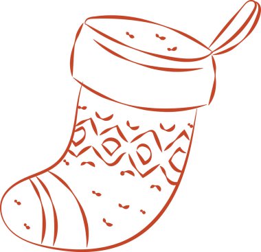 Geometrik desenli, yarım yamalak bir Noel çorabı. Çorapta soyut tasarımlar ve asılı bir döngü var. Çizgi film vektör illüstrasyonu.