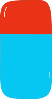 Çizgi film tarzında yuvarlak kenarları olan büyük, iki tonlu bir silgi. Silgi parlak bir kapak ve pürüzsüz bir yüzey ile tasvir edilir. Çizgi film vektör illüstrasyonu.