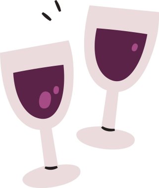 Basitleştirilmiş çizgi film tarzında iki şarap kadehi şıngırdıyor. Resimde minimalist şekilli şenlikli bir kadeh kaldırma resmediliyor. Çizgi film vektör illüstrasyonu.