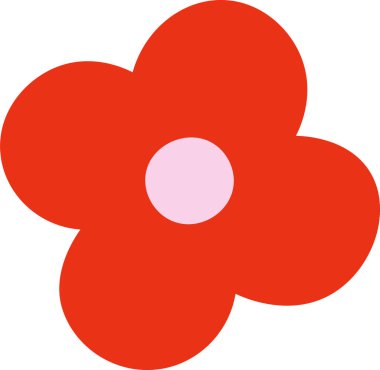 Dört yuvarlak taç yaprağı ve düz bir ortası olan cesur bir çiçek. Görüntü, düz çizgiler ve geometrik simetriyle basit bir çiçek motifini tasvir ediyor. Çizgi film vektör illüstrasyonu.