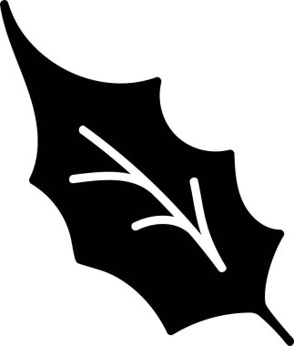 Keskin kenarları ve merkezi damarı olan kalın siluet şeklinde tek bir kutsal yaprak. Yaprakların farklı şekli temiz ve grafik bir şekilde yakalanıyor. Çizgi film vektör illüstrasyonu.