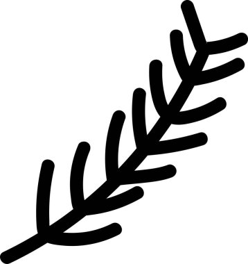 Çizgileri kalın hatlara sahip stilize bir yaprak dalı. Dal, temiz ve modern görünümlü eşit aralıklı yapraklara sahiptir. Çizgi film vektör illüstrasyonu.