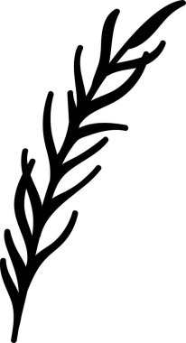 İnce yapraklı tek bir bitki dalı. Temiz ve cesur bir taslak tarzı var. Çizimde minimalist eğrileri olan zarif bir bitki sapı tasvir ediliyor. Çizgi film vektör illüstrasyonu.