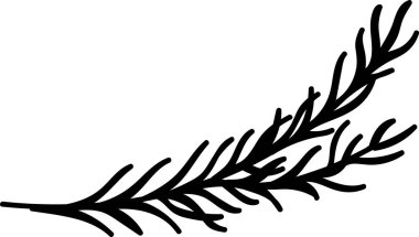 İnce yapraklı detaylı bir dal, temiz bir sanat tarzında. Resimde, minimalist bir biçimde uzatılmış yapraklı zarif bir dal tasvir ediliyor. Çizgi film vektör illüstrasyonu.