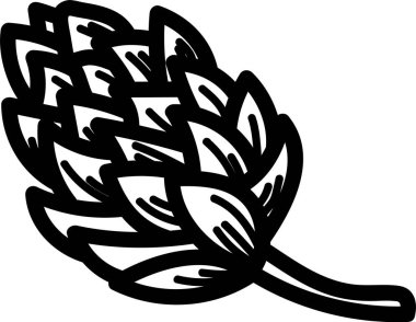 Karmaşık çizgileri ve cesur taslakları olan bir koni. Çizim, katmanlı pulları olan stilize edilmiş bir bitki elementi tasvir ediyor. Çizgi film vektör illüstrasyonu.