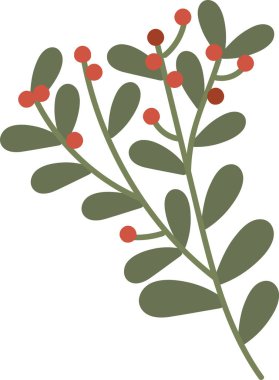 Düz bir dizaynda oval yapraklar ve yuvarlak böğürtlenlerle stilize edilmiş bir dal. Yapraklar ve böğürtlenler basit ve temiz bir kompozisyonda düzenlenir. Çizgi film vektör illüstrasyonu.