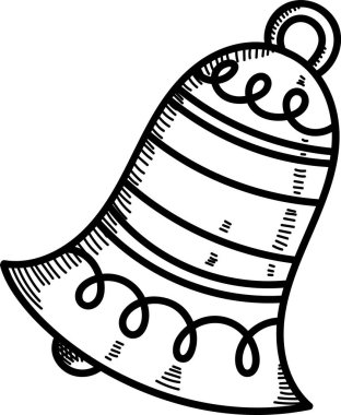 Eskiz tarzında dönen şekillerle süslenmiş bir Noel çanı. Zil, dekoratif döngüler ve el çizimi bir şekilde çizgilere sahiptir. Çizgi film vektör illüstrasyonu.