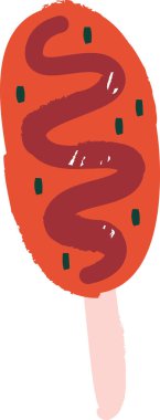 Soyut kıvrımları ve noktaları kalın ve desenli olan bir çubukta dondurma. Donmuş tedavi dalgalı bir desen ve yüzeyinde küçük dikdörtgenler içerir. Çizgi film vektör illüstrasyonu.