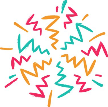 Havai fişek şeklinde düzenlenmiş dinamik bir zigzag deseni ve kalın çizgiler. Enerji vuruşları dışa doğru yayılır hareket ve heyecan hissi yaratır. Çizgi film vektör illüstrasyonu.