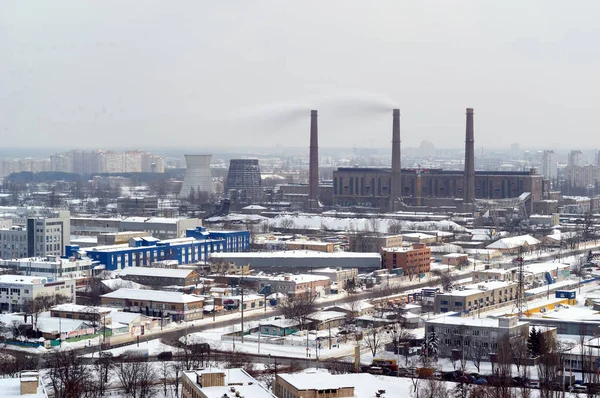 Вид Міські Огорожі Туманний Зимовий День Вид Міські Дахи Снігом — стокове фото