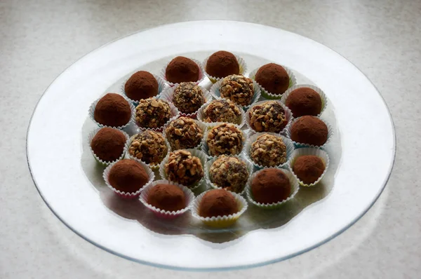 Assorted Chocolate truffles with rum and nuts — Stock Photo, Image