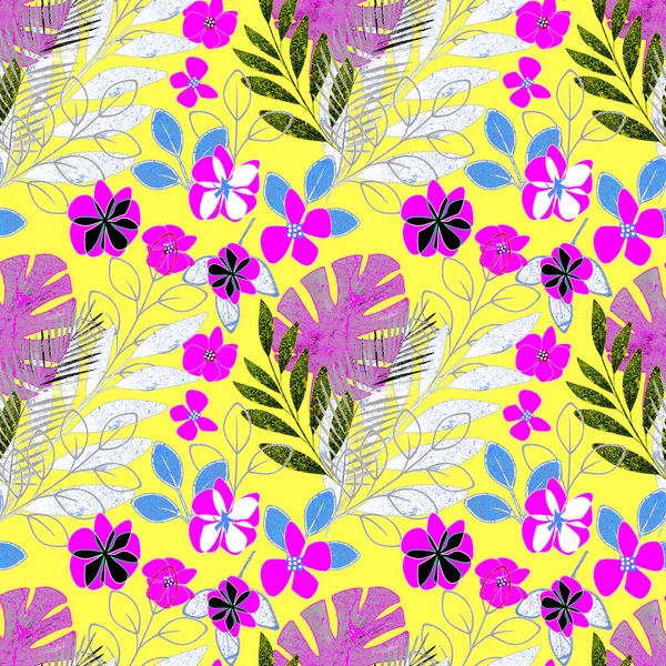 无缝明亮的热带花卉图案背景 — 图库照片