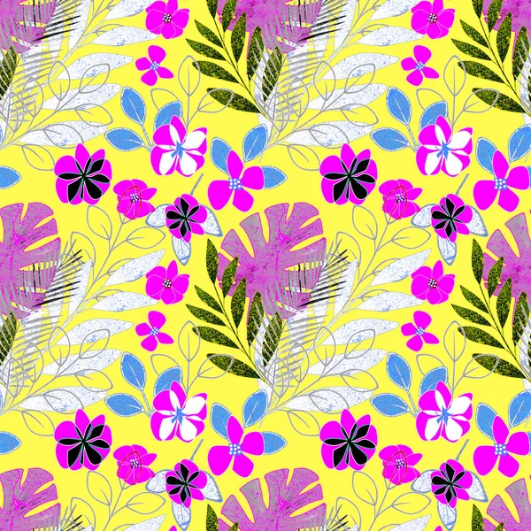 Fondo Patrón Floral Tropical Brillante Sin Costuras — Foto de Stock