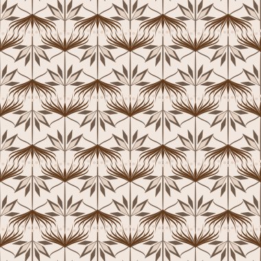 Dikişsiz desen art Deco tarzında. Bej renkli arka plan üzerinde kahverengi deseni.