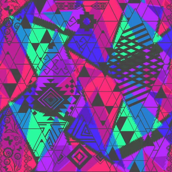 Seamless geometric pattern in neon colors. Patchwork.