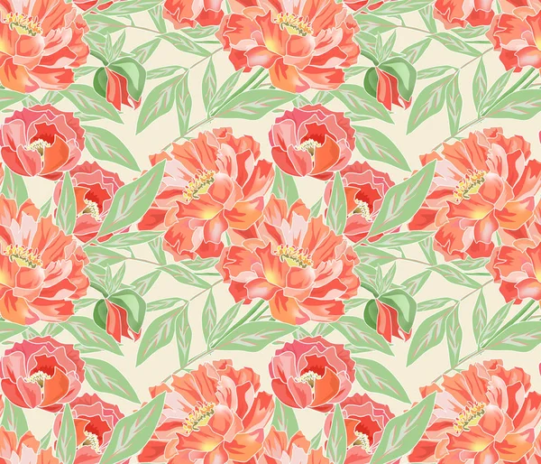Seamless floral pattern. Orange peonies on a light background.
