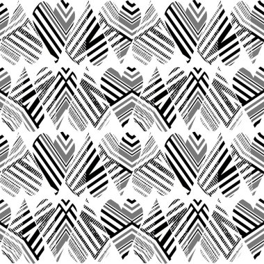 Siyah ve beyaz çizgili yürekleri Dikişsiz soyut desen.