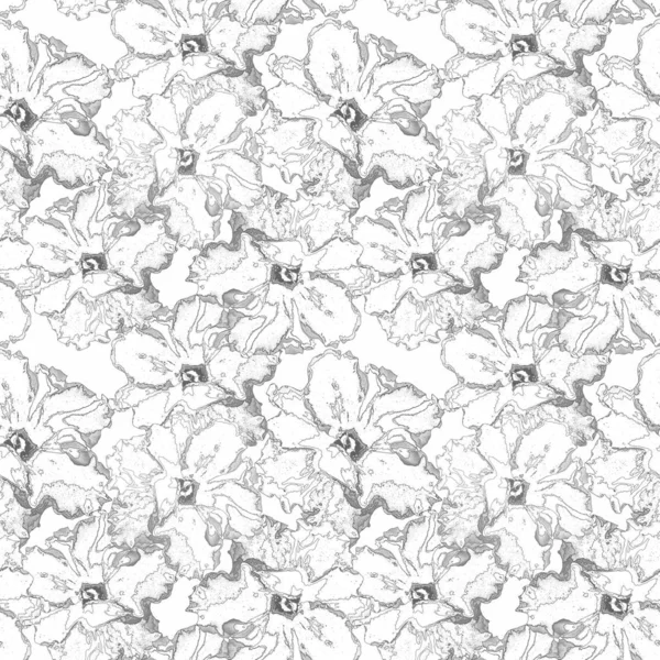 Seamless monochrome floral retro pattern. White and grey.