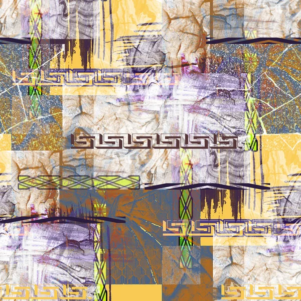 Nahtlos Abstraktes Grunge Muster Gelber Lila Hintergrund — Stockfoto
