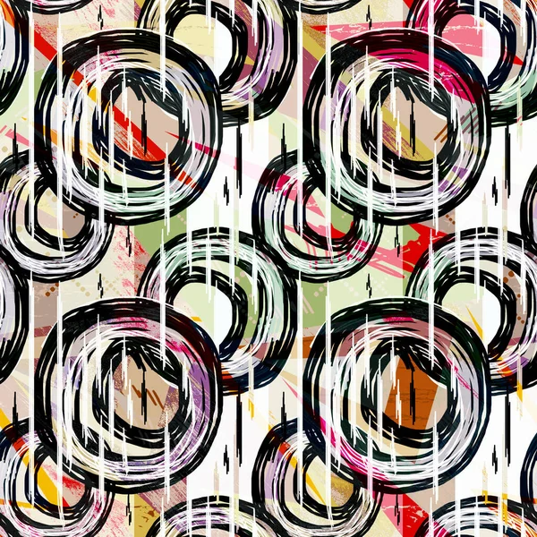 Seamless abstract geometric pattern.Circles and stripes on a colorful background.