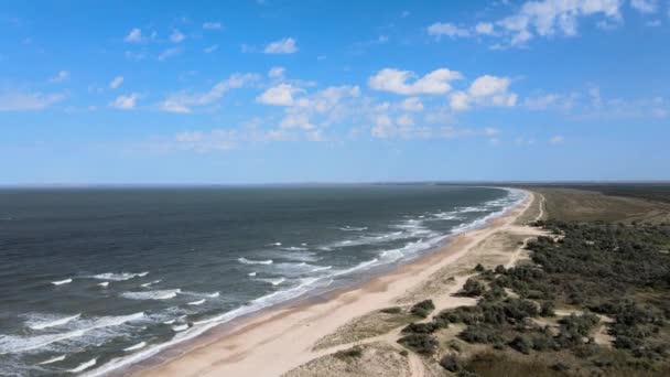 Drone flight over the azure sea with waves and sandy coast — Stock Footage Drone flight over the azure sea with waves and sandy coast Royalty Free Stock Video