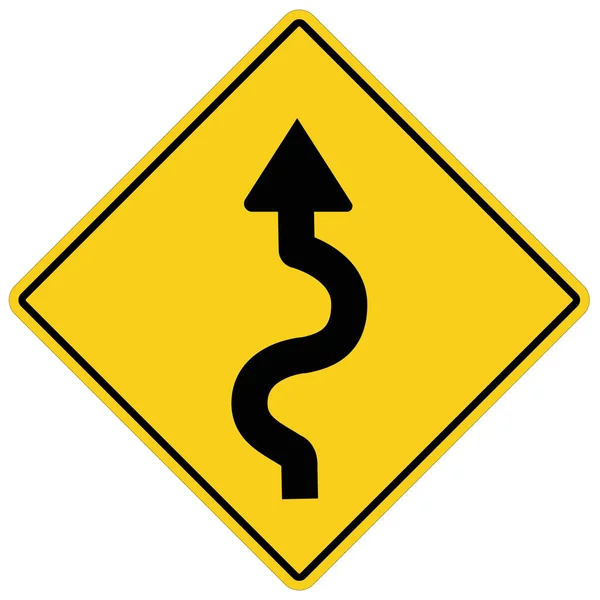 Panneau de signalisation sinueux sur fond blanc. style plat. route sinueuse — Image vectorielle