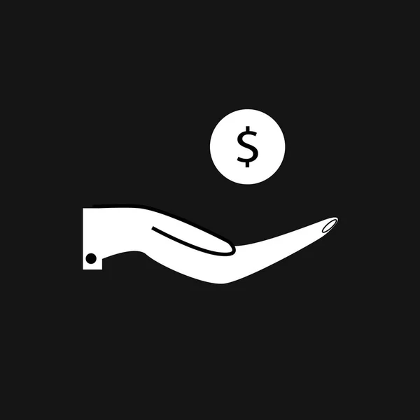 黒の背景に手お金 フラット スタイル ドル記号 あなたの Web サイトのデザイン アプリの のための手のお金 コイン手にシンボル — ストックベクタ