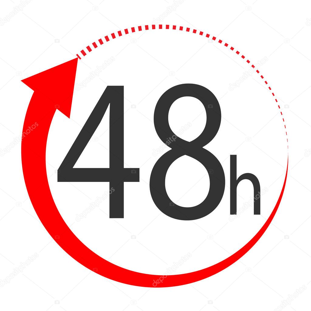 48 hours on white background. flat style. 48 hours sign. 48 hours for your web site design, logo, app, UI. 48 hours symbol. turn around time icon with circular arrow.
