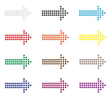 Beyaz arka plan üzerinde nokta okları simge kümesi. düz stil. renkli oklar işaret kümesi. web sitesi tasarımı, logo, app, Kullanıcı arabirimi için nokta ok. 