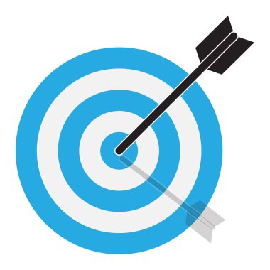 ok hedefi vurur. hedef simgesi beyaz arka plan üzerinde. düz stil. mavi hedef simgesini, web sitesi tasarımı, logo, app, Kullanıcı arabirimi için. mavi yorum işaret.