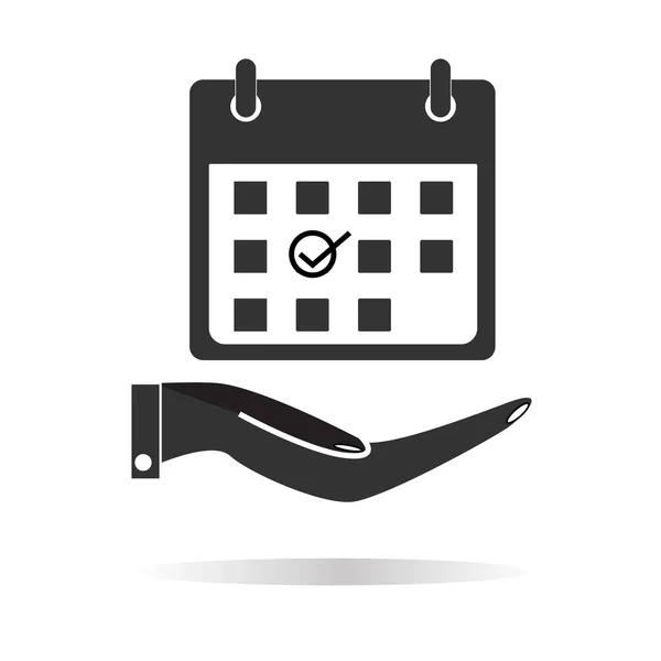 Planning Hand Met Het Pictogram Van Kalender Met Schaduw Witte — Stockvector