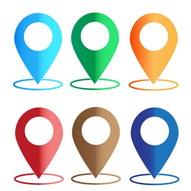 GPS navigasyon uygulaması. harita renkleri simgesi beyaz arka plan üzerinde ayarlayın. renk işareti eşleyin. Eşleme noktası. düz stil. web sitesi tasarımı, logo, app, UI konumu PIN simgesi simgesi. harita işaretçi simgesi.