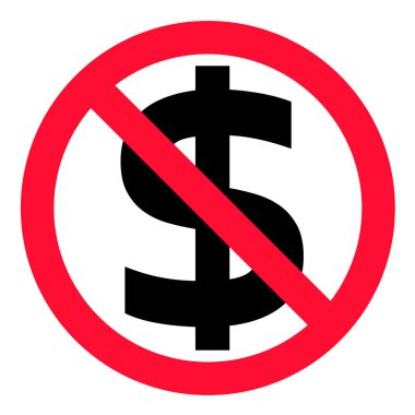 Beyaz arka plan üzerinde para simge yok. düz stil. para yasaklanması. Hayır doları sembolü. web sitesi tasarımı, logo, app, Kullanıcı arabirimi için hiçbir para simgesi.