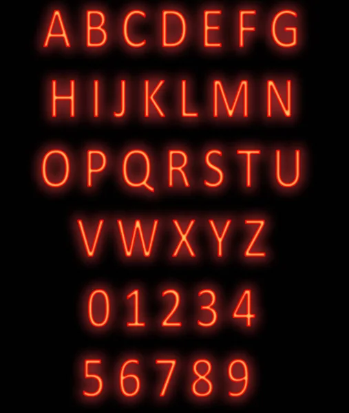 Rotes Neon Alphabet Auf Schwarz Moderne Leuchtschrift Alphabet Und Zahl — Stockfoto